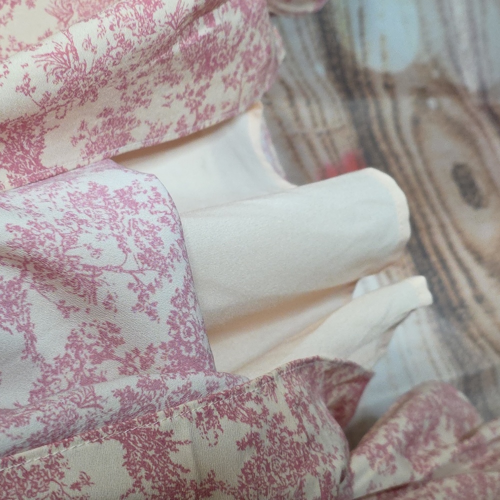 Hyacinth House Pink Toile Thayer Floral Long Sleeve Blouse In XL - Picture 8 of 12